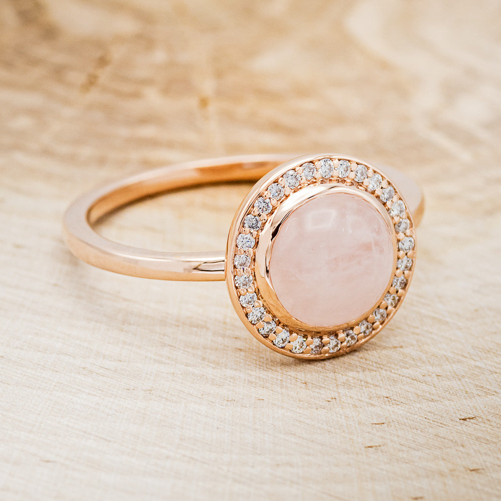 "TERRA" - ROUND CUT ROSE QUARTZ ENGAGEMENT RING WITH DIAMOND HALO-2