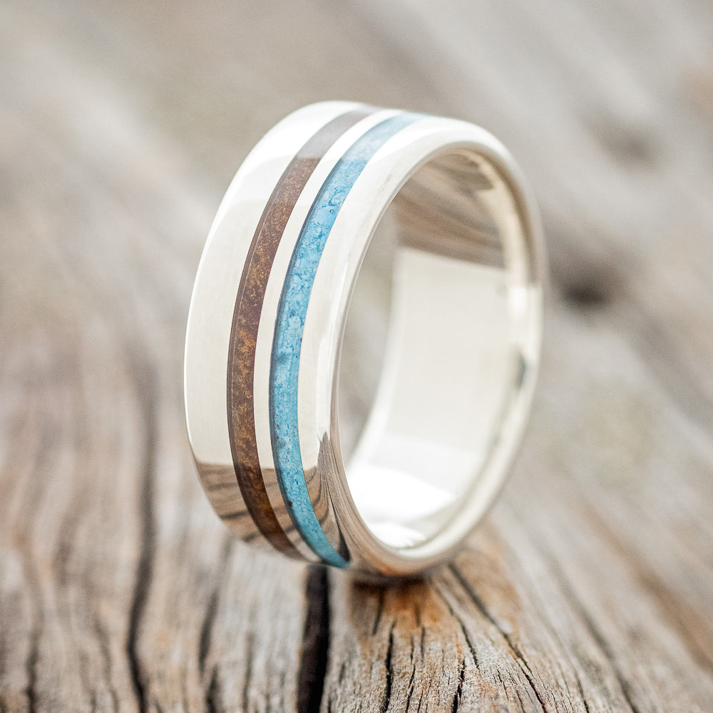"COSMO" - IRONWOOD & TURQUOISE WEDDING BAND-10