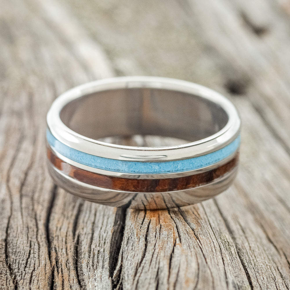 "COSMO" - IRONWOOD & TURQUOISE WEDDING BAND-3