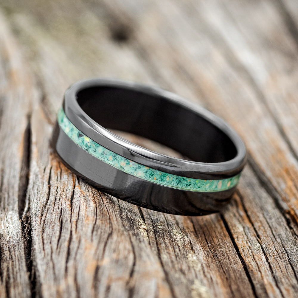 "VERTIGO" - MALACHITE & OPAL MIXED INLAY WEDDING BAND - READY TO SHIP-5