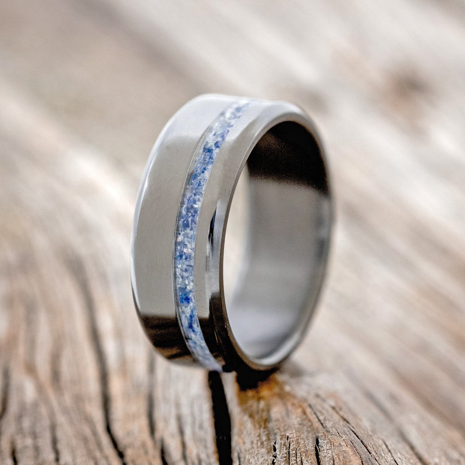 "VERTIGO" - MIXED LAPIS LAZULI & FIRE AND ICE OPAL WEDDING BAND-10