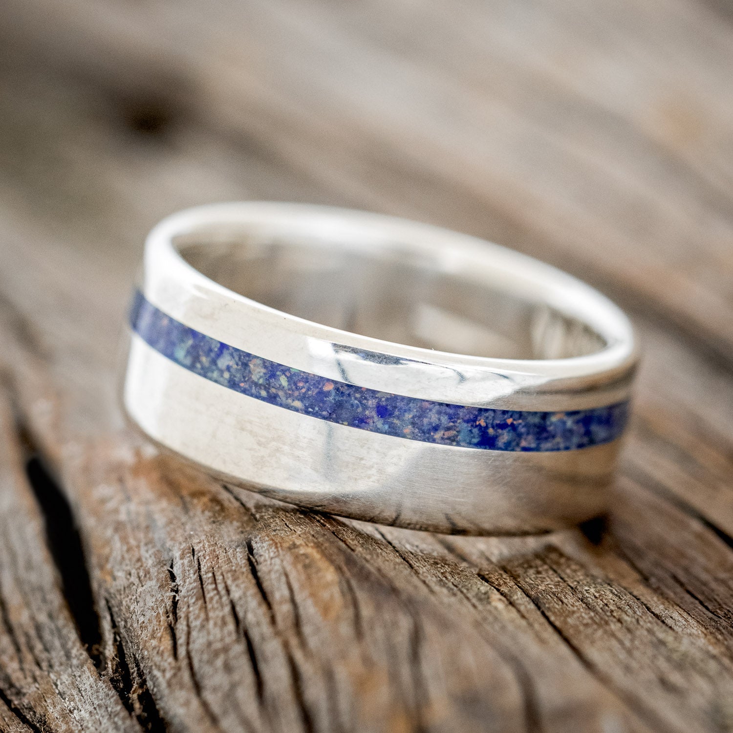 "VERTIGO" - MIXED LAPIS LAZULI & FIRE AND ICE OPAL WEDDING BAND-14