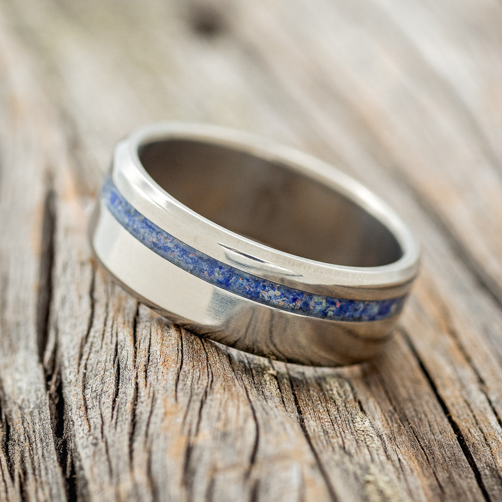 "VERTIGO" - MIXED LAPIS LAZULI & FIRE AND ICE OPAL WEDDING BAND-2