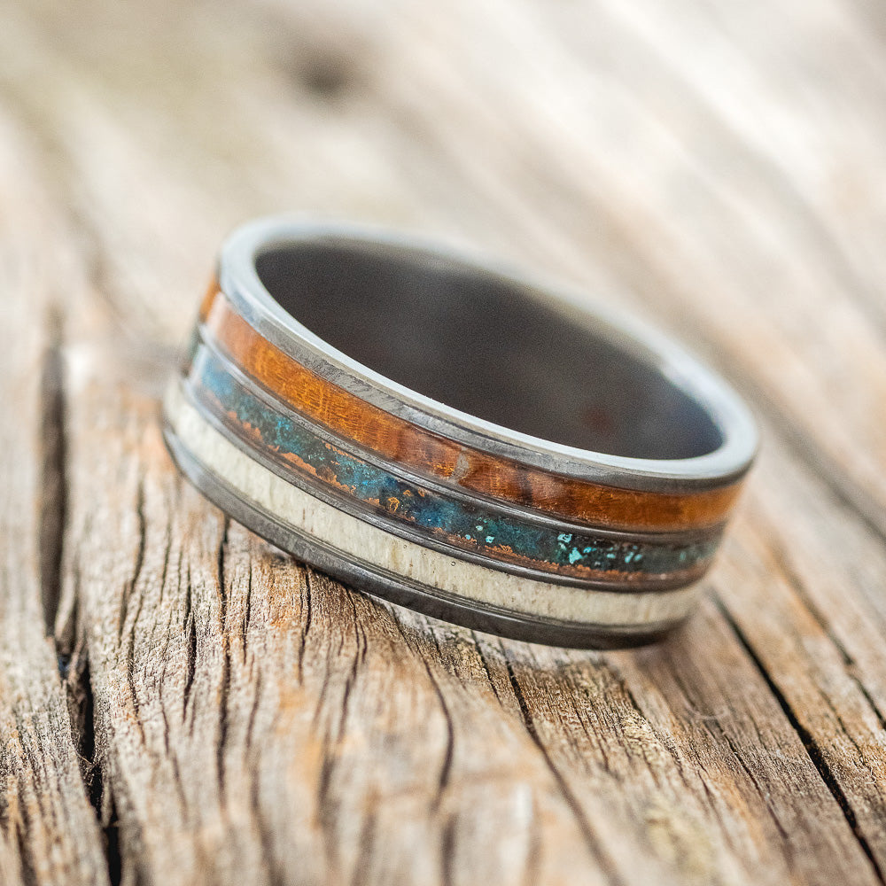 "RIO" - ELK ANTLER, PATINA COPPER & IRONWOOD WEDDING RING-5