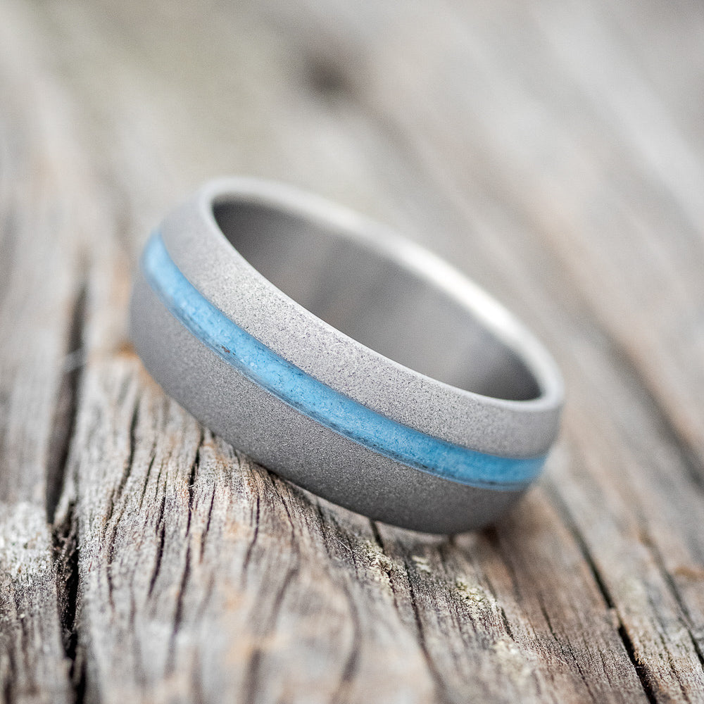 "VERTIGO" - DOMED TURQUOISE WEDDING BAND WITH SANDBLASTED FINISH-2