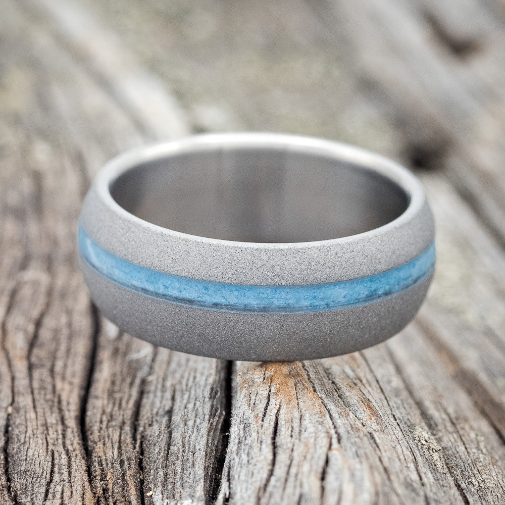 "VERTIGO" - DOMED TURQUOISE WEDDING BAND WITH SANDBLASTED FINISH-4