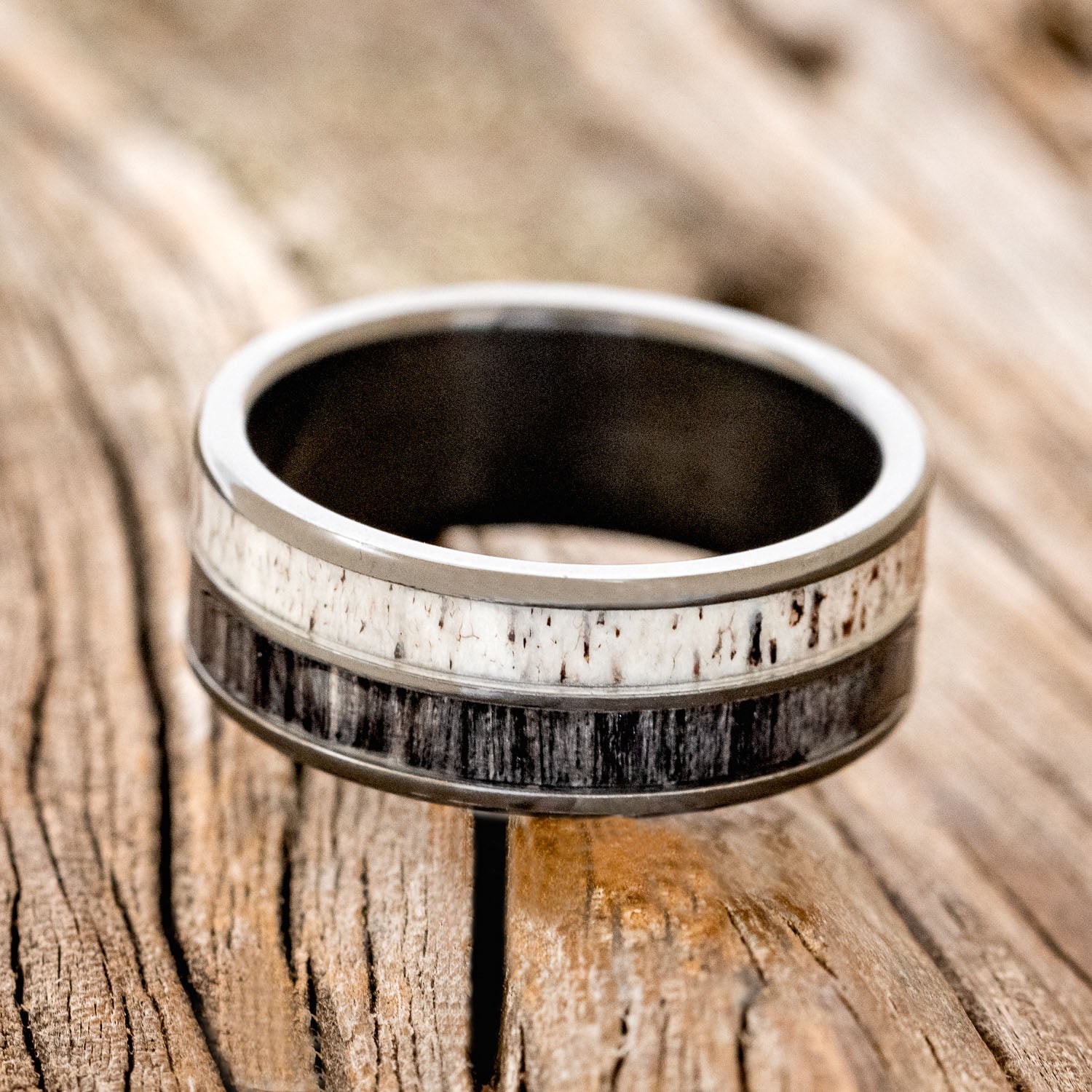"DYAD" - GREY BIRCH WOOD & ANTLER WEDDING BAND-12