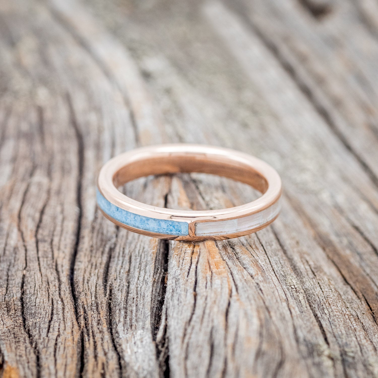"HARMONY" - TURQUOISE & MOTHER OF PEARL SPLIT STACKING BAND-8