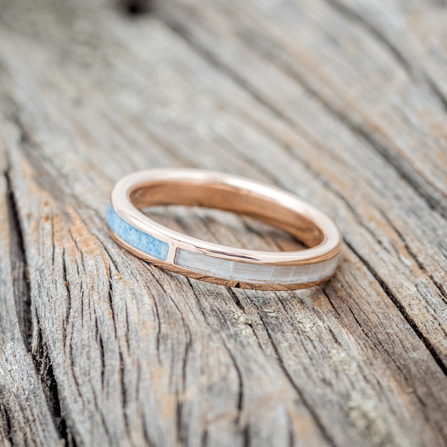 "HARMONY" - TURQUOISE & MOTHER OF PEARL SPLIT STACKING BAND-5