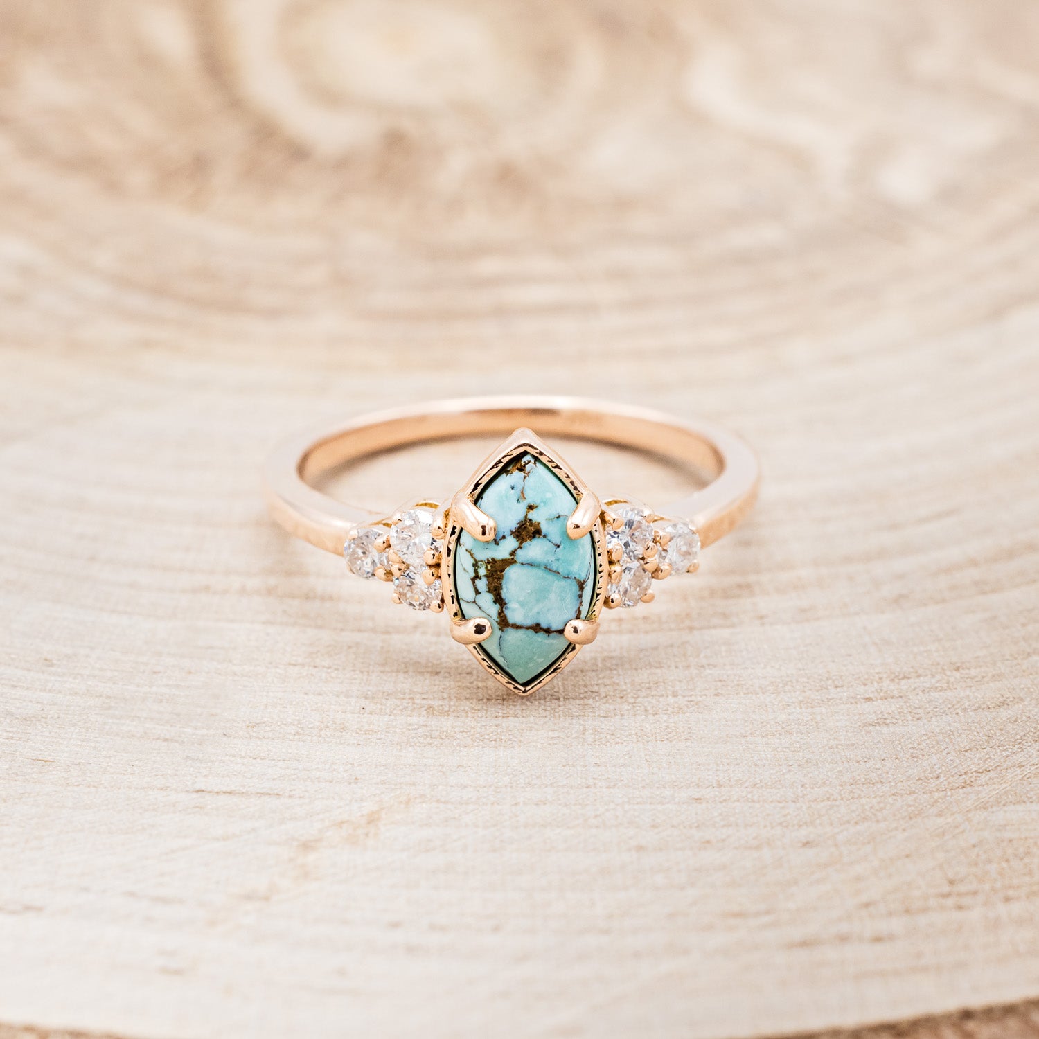 "RAYA" - MARQUISE TURQUOISE ENGAGEMENT RING WITH DIAMOND ACCENTS & RING GUARD-10