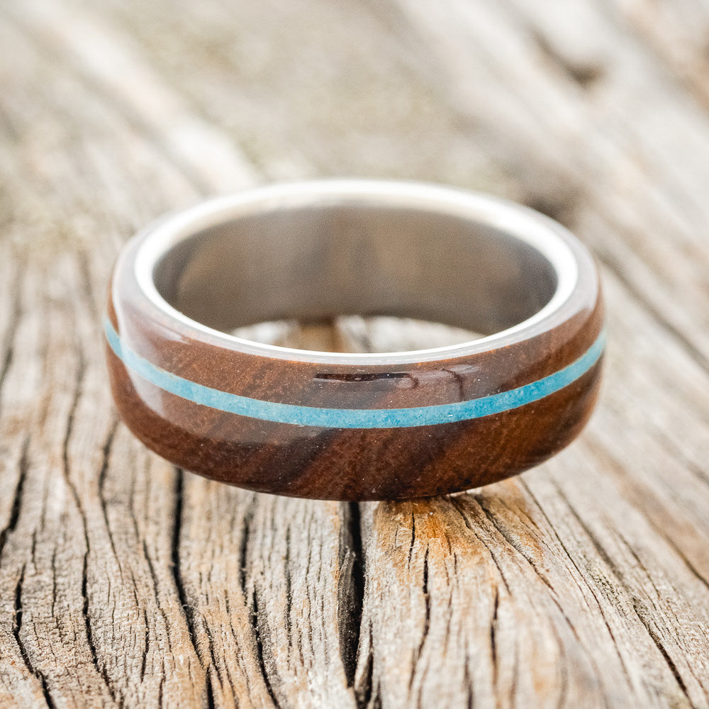 "REMMY" - IRONWOOD & TURQUOISE WEDDING RING - READY TO SHIP-3