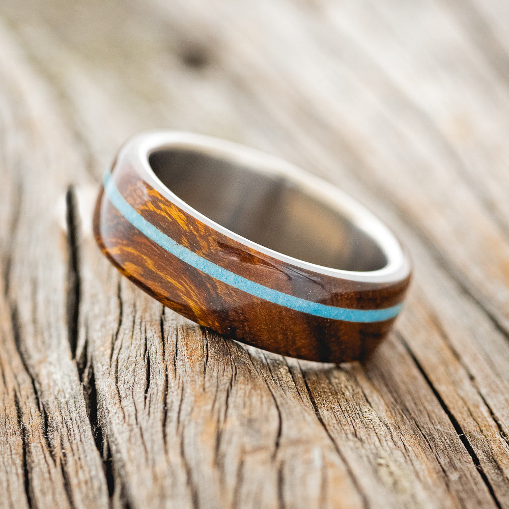 "REMMY" - IRONWOOD & TURQUOISE WEDDING RING - READY TO SHIP-2