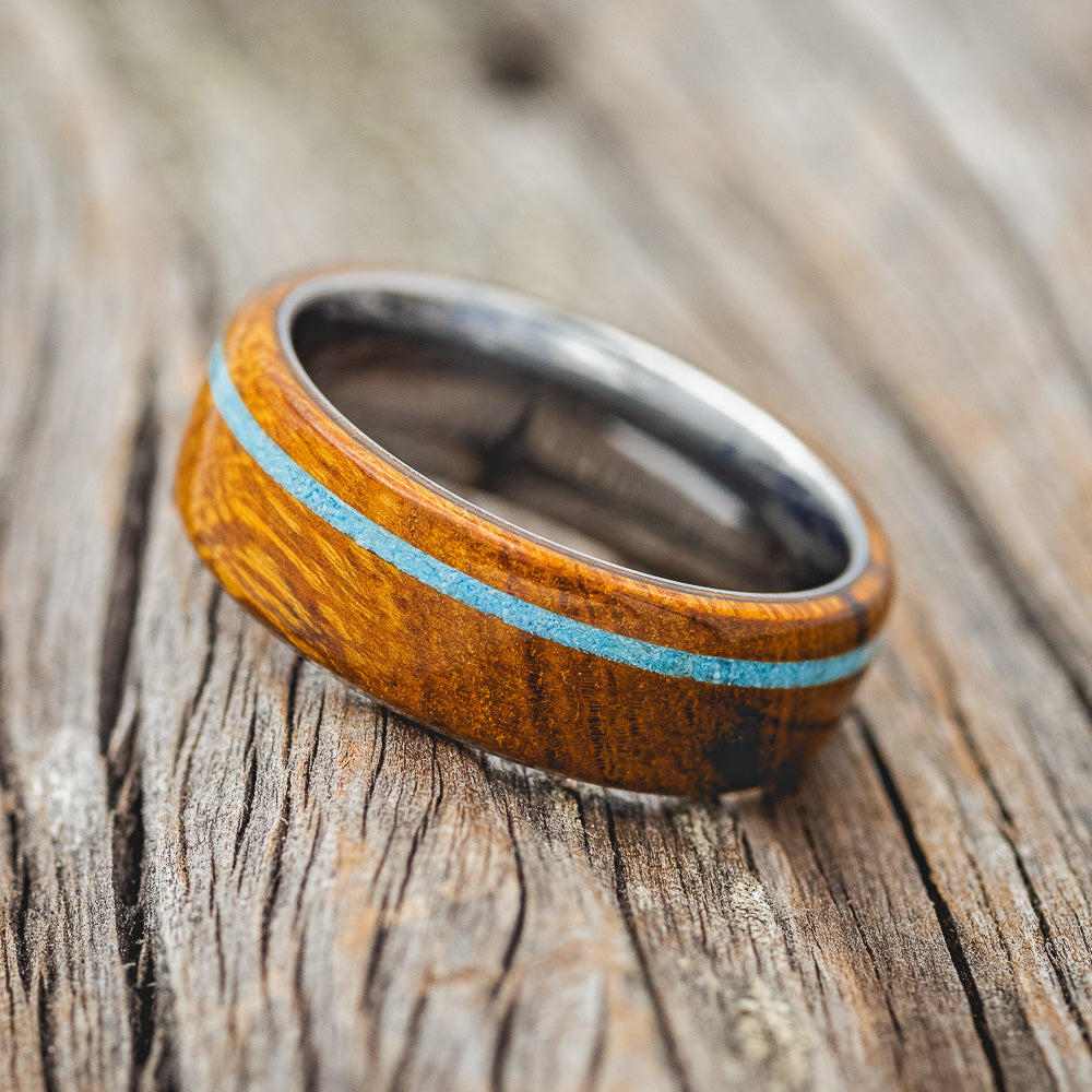"REMMY" - IRONWOOD & TURQUOISE WEDDING RING - READY TO SHIP-5