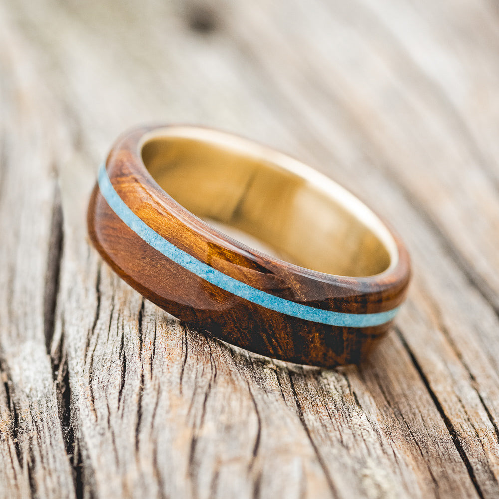 "REMMY" - IRONWOOD & TURQUOISE WEDDING RING-8