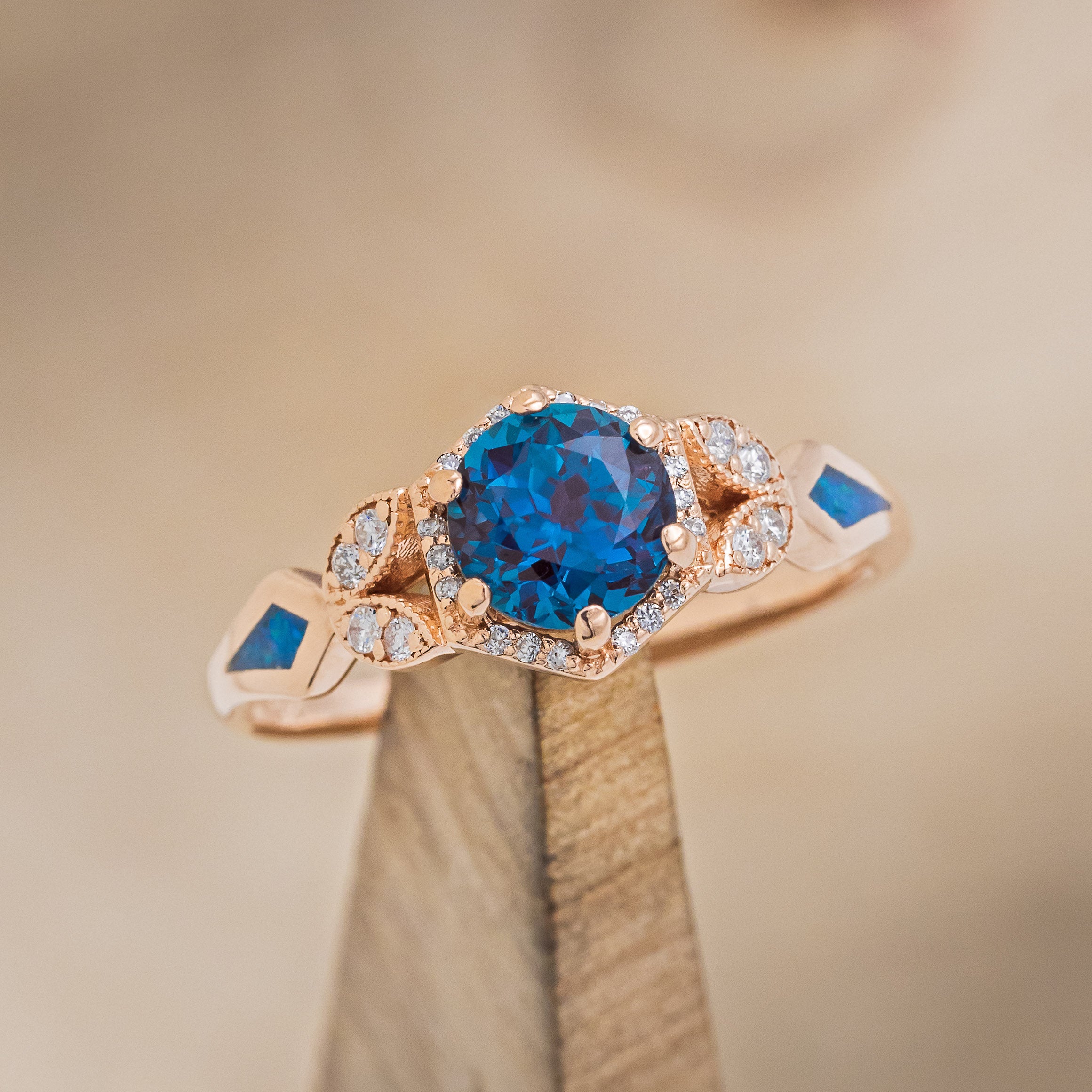 "LUCY IN THE SKY" PETITE - ROUND CUT LAB-GROWN ALEXANDRITE ENGAGEMENT RING WITH DIAMOND ACCENTS & BLUE OPAL INLAYS-7