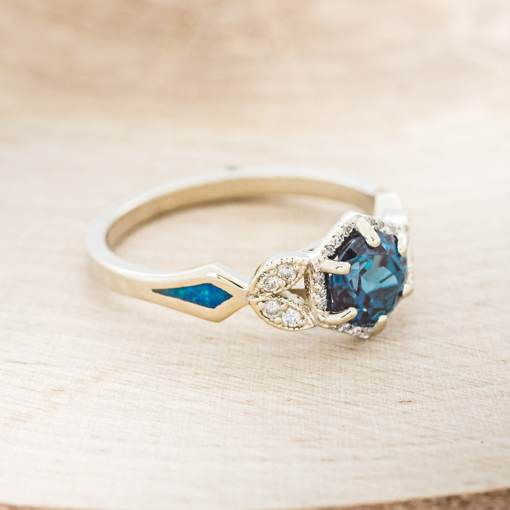 "LUCY IN THE SKY" PETITE - ROUND CUT LAB-GROWN ALEXANDRITE ENGAGEMENT RING WITH DIAMOND ACCENTS & BLUE OPAL INLAYS-2