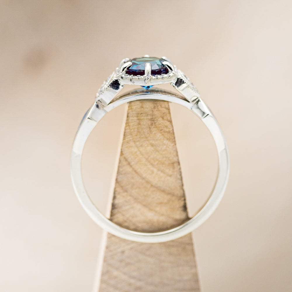 "LUCY IN THE SKY" PETITE - ROUND CUT LAB-GROWN ALEXANDRITE ENGAGEMENT RING WITH DIAMOND ACCENTS & BLUE OPAL INLAYS-5