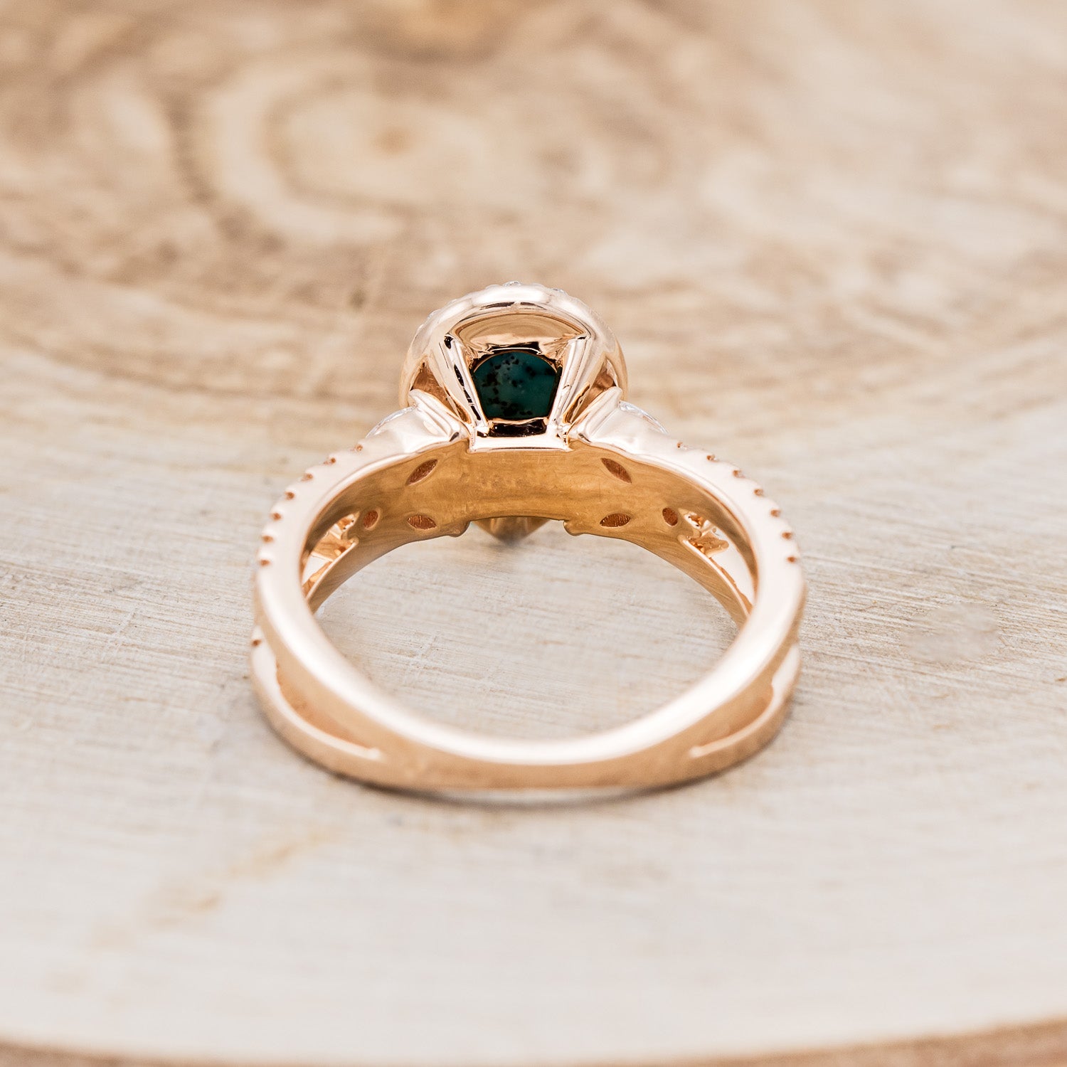 "LORETTA" - PEAR-SHAPED TURQUOISE ENGAGEMENT RING WITH DIAMOND HALO & ACCENTS-6