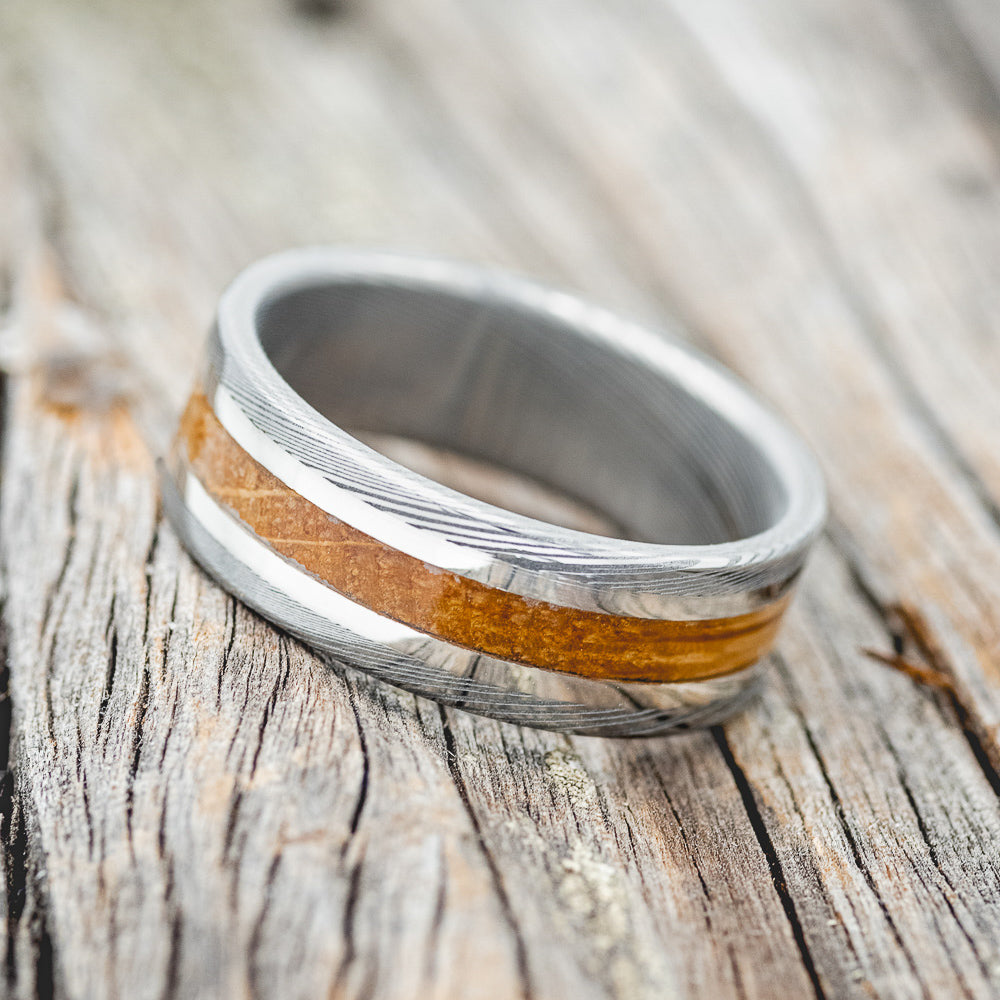"KALDER" - WHISKEY BARREL & 14K GOLD INLAYS WEDDING RING-2