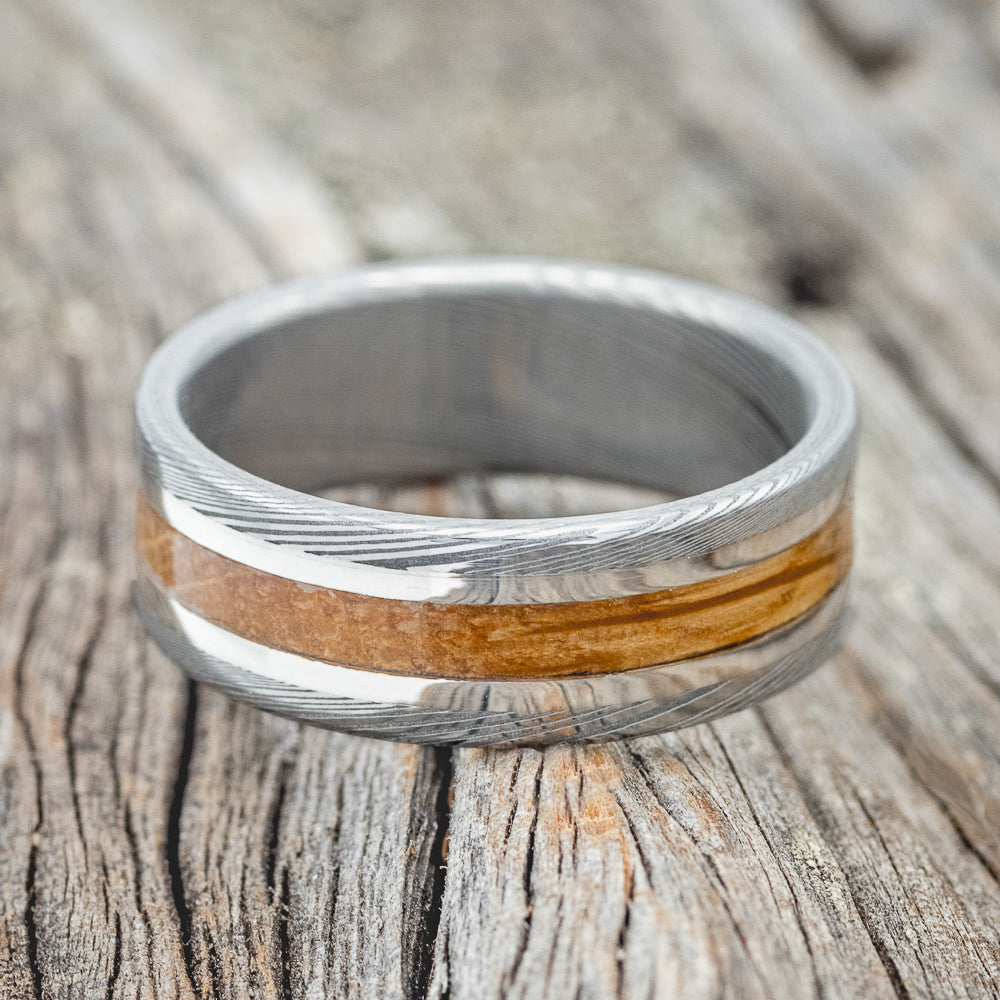 "KALDER" - WHISKEY BARREL & 14K GOLD INLAYS WEDDING RING-3