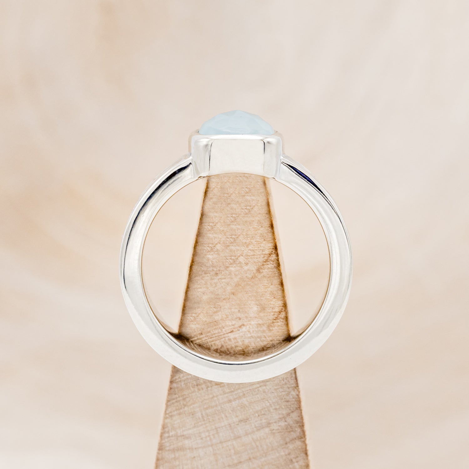 "MATILDA" - CUSHION CUT CHALCEDONY ENGAGEMENT RING WITH TURQUOISE & MOTHER OF PEARL INLAYS-5