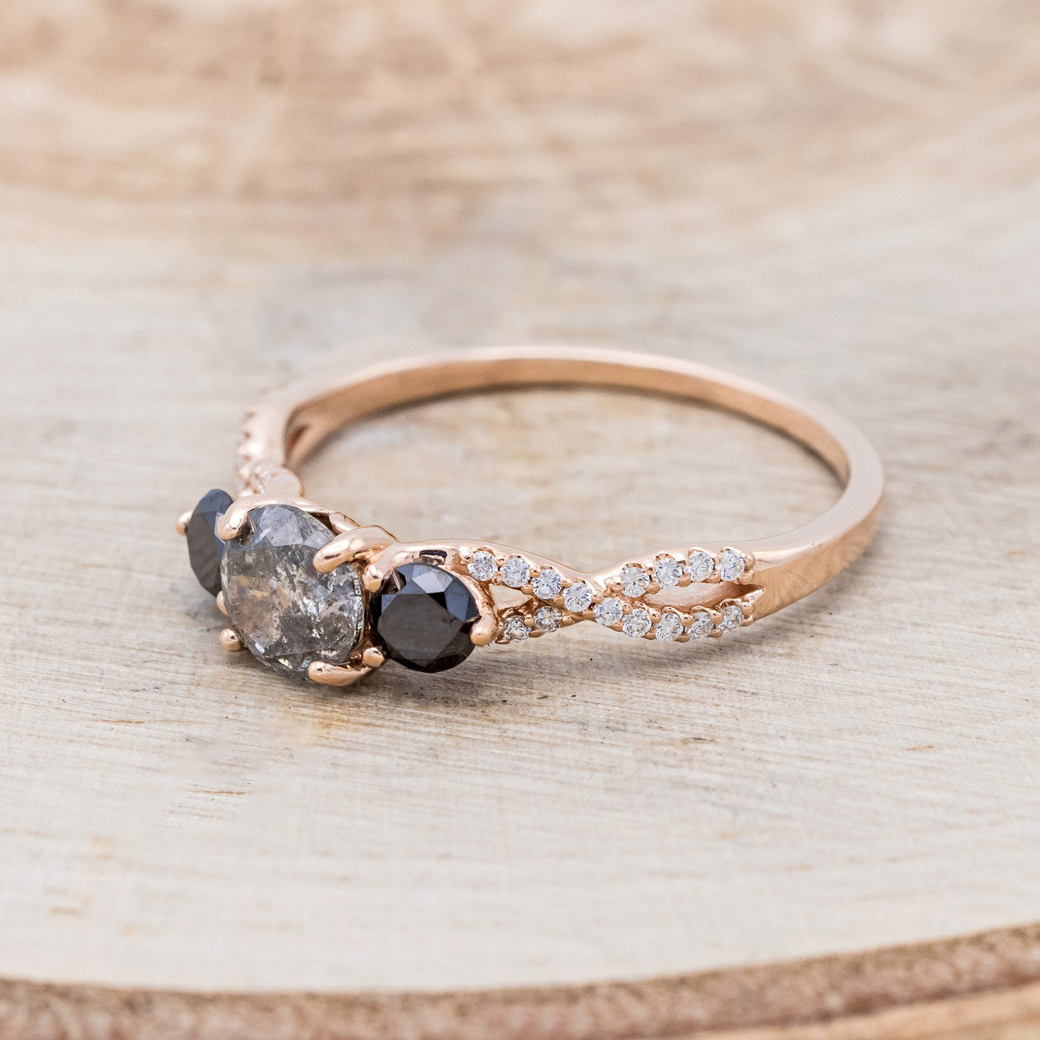 "GAIA" - ENGAGEMENT RING WITH BLACK DIAMOND & DIAMOND ACCENTS - MOUNTING ONLY - SELECT YOUR OWN STONE-3