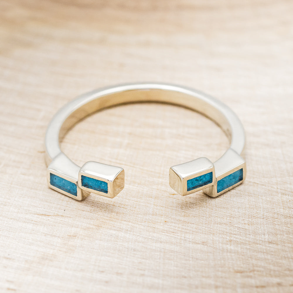 "GRETA" - EMERALD CUT MOISSANITE ENGAGEMENT RING WITH DIAMOND ACCENTS & TURQUOISE TRACER-13