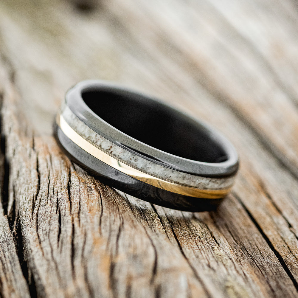 "TANNER" - ELK ANTLER & 14K GOLD WEDDING RING-2