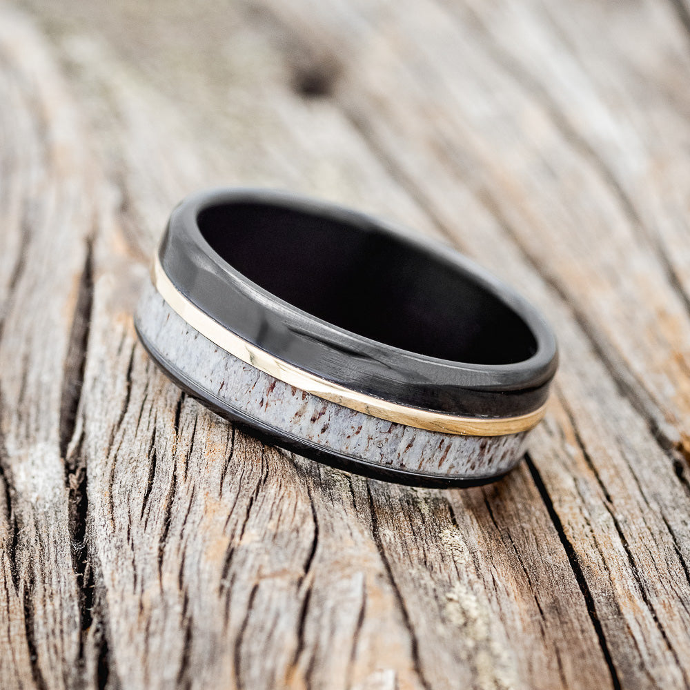 "TANNER" - ANTLER & 14K GOLD INLAY WEDDING-2