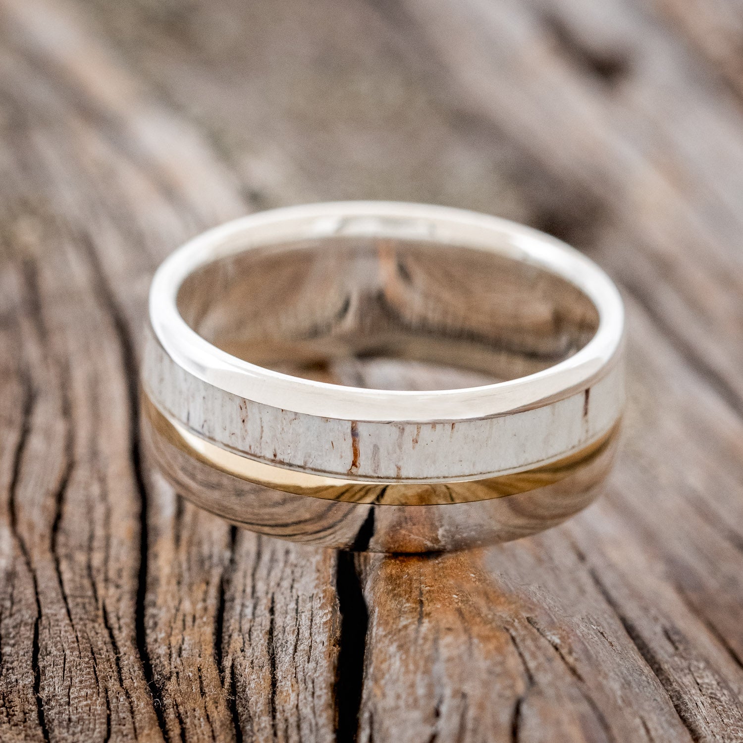 "TANNER" - ANTLER & 14K GOLD INLAY WEDDING-6