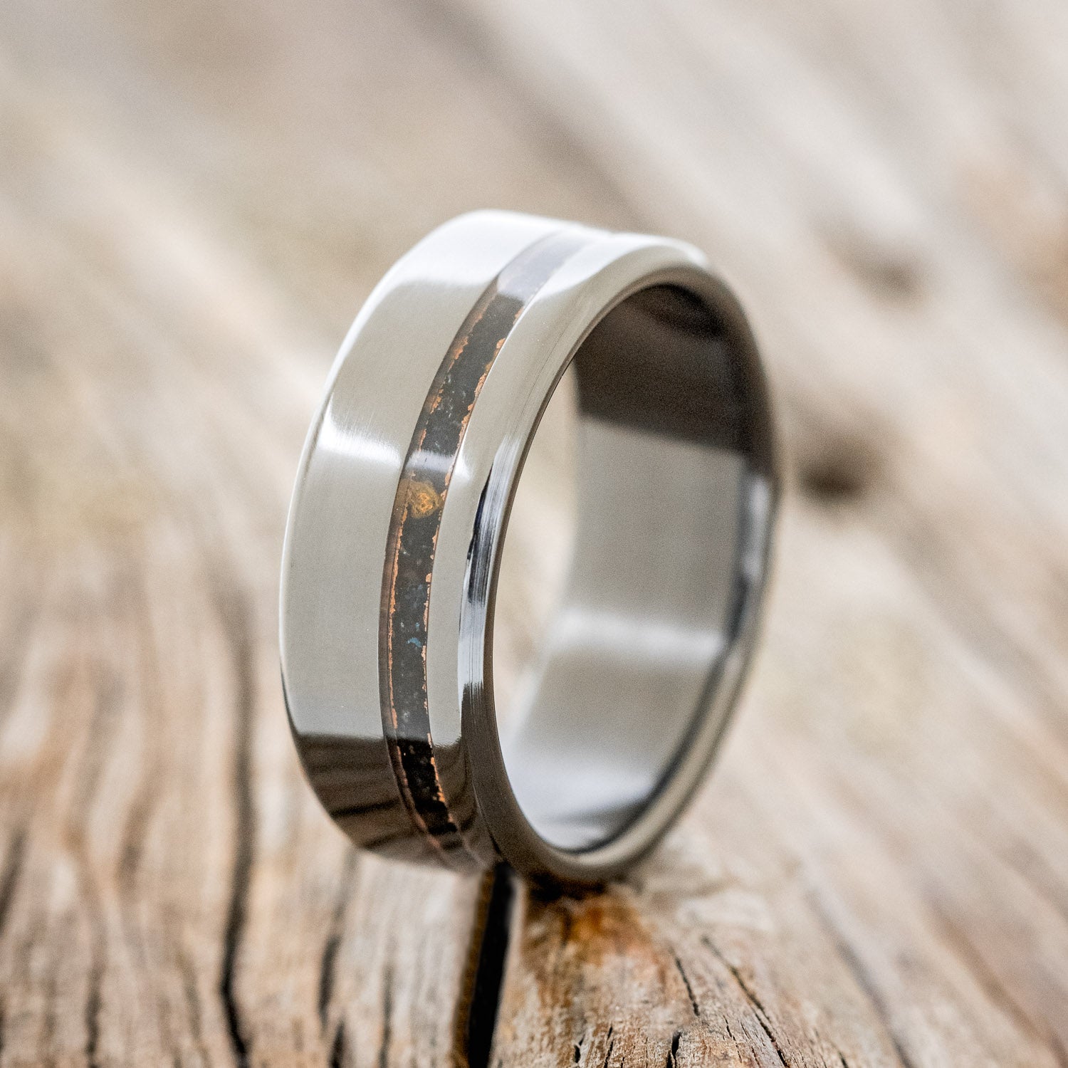 "VERTIGO" - OFFSET PATINA COPPER WEDDING BAND-10