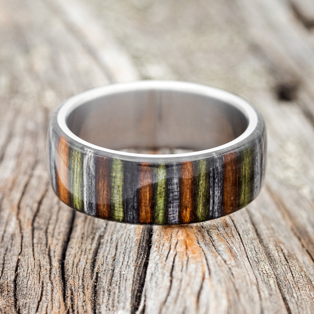 "HAVEN" - GREY, GREEN & BROWN DYED BIRCH WOOD WEDDING RING-3