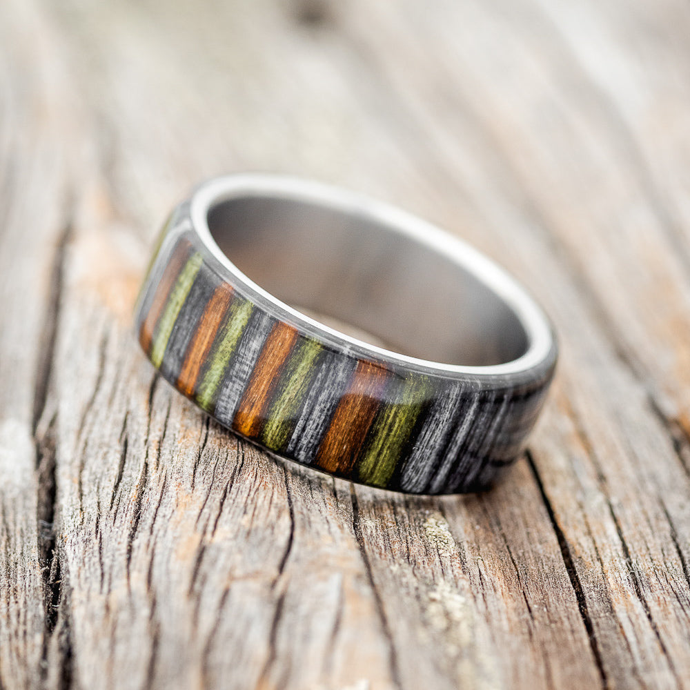 "HAVEN" - GREY, GREEN & BROWN DYED BIRCH WOOD WEDDING RING-2