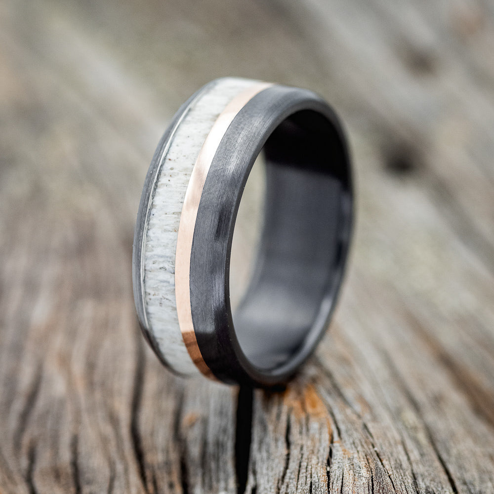 "TANNER" - ELK ANTLER & 14K GOLD INLAY WEDDING BAND-7