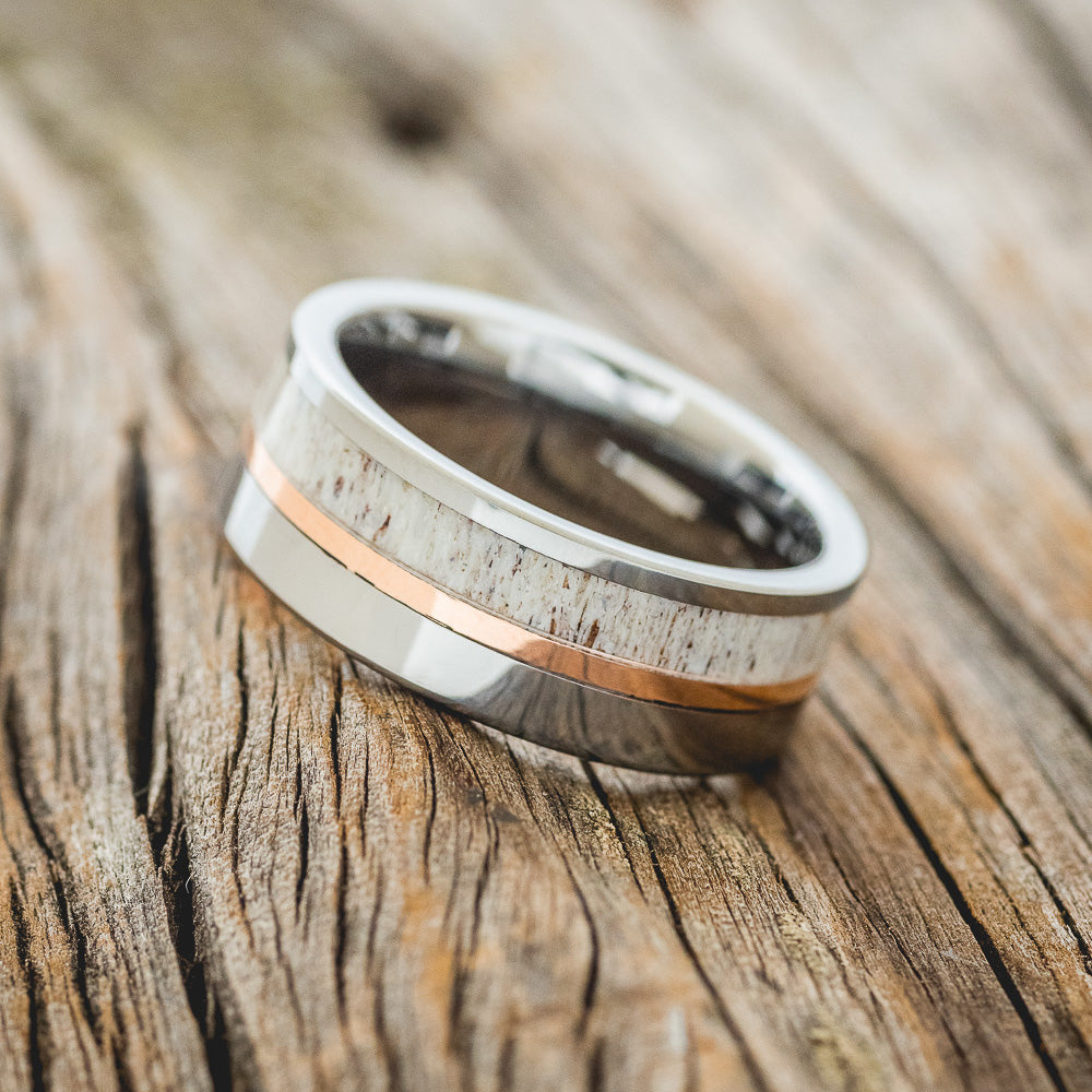 "TANNER" - ELK ANTLER & 14K GOLD INLAY WEDDING BAND-5