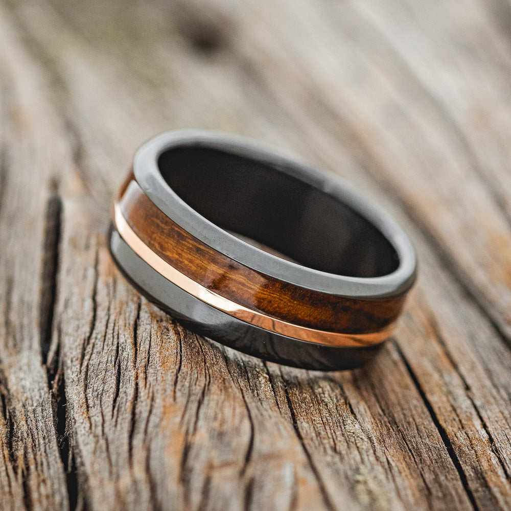 "TANNER" - IRONWOOD & 14K GOLD INLAY WEDDING RING-2