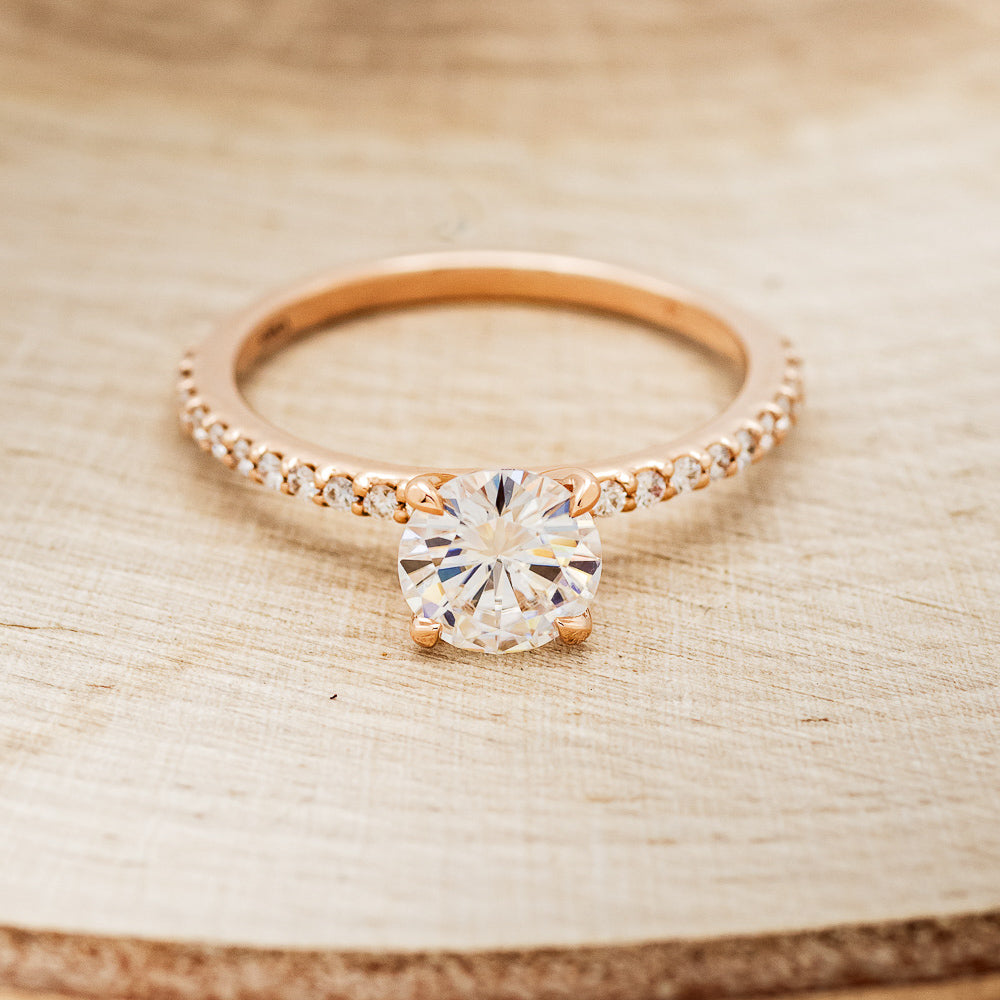 "RAMONA" - 4 PRONG ROUND CUT MOISSANITE ENGAGEMENT RING WITH DIAMOND ACCENTS-4