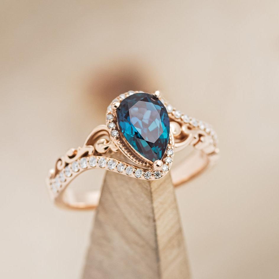 "SCARLET" - PEAR-SHAPED LAB-GROWN ALEXANDRITE ENGAGEMENT RING WITH DIAMOND ACCENTS-5