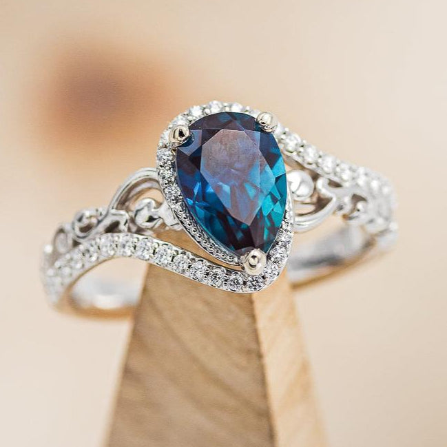 "SCARLET" - PEAR-SHAPED LAB-GROWN ALEXANDRITE ENGAGEMENT RING WITH DIAMOND ACCENTS-11