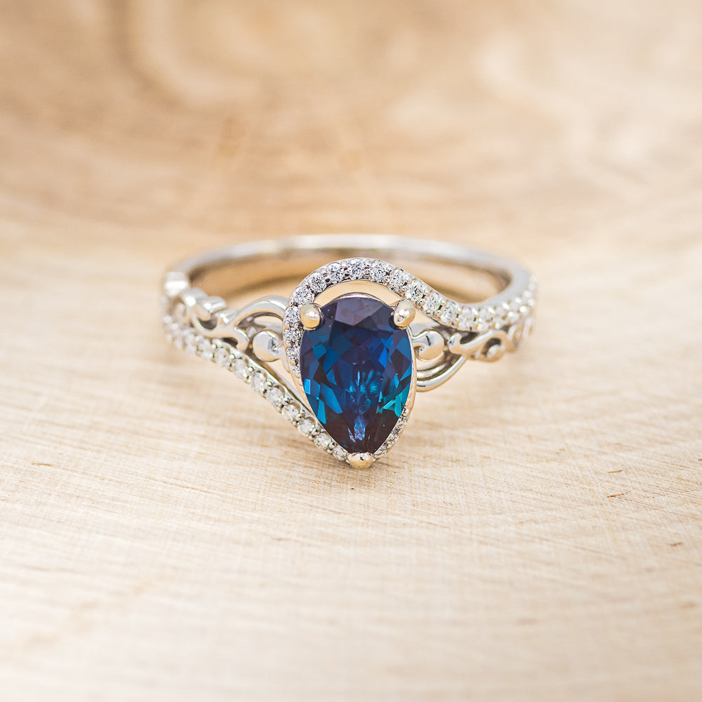 "SCARLET" - PEAR-SHAPED LAB-GROWN ALEXANDRITE ENGAGEMENT RING WITH DIAMOND ACCENTS-14