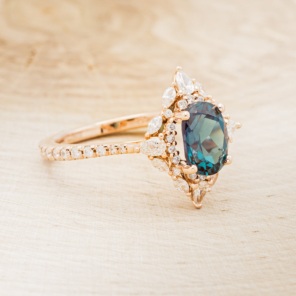 "NORTH STAR" - OVAL LAB-GROWN ALEXANDRITE ENGAGEMENT RING WITH DIAMOND HALO & ACCENTS-11