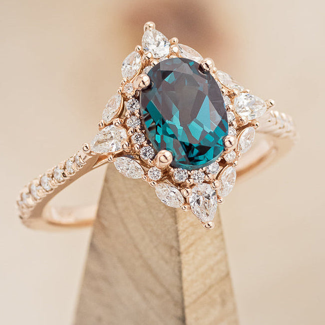 "NORTH STAR" - OVAL LAB-GROWN ALEXANDRITE ENGAGEMENT RING WITH DIAMOND HALO & ACCENTS-9