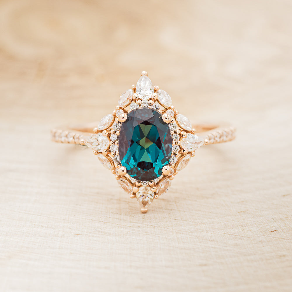 "NORTH STAR" - OVAL LAB-GROWN ALEXANDRITE ENGAGEMENT RING WITH DIAMOND HALO & ACCENTS-10