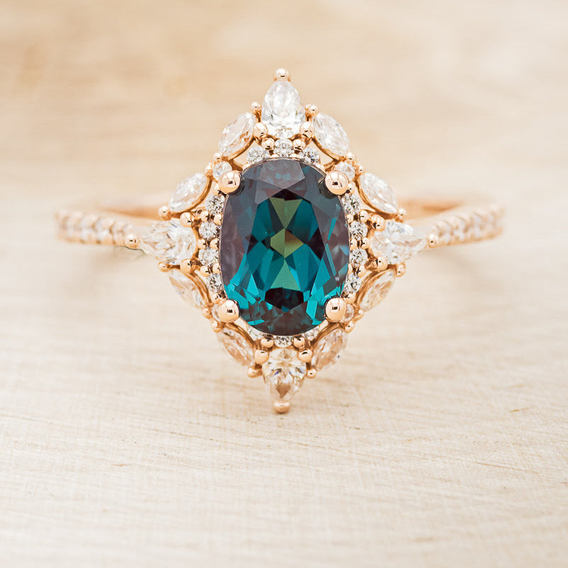 "NORTH STAR" - OVAL LAB-GROWN ALEXANDRITE ENGAGEMENT RING WITH DIAMOND HALO & ACCENTS-10
