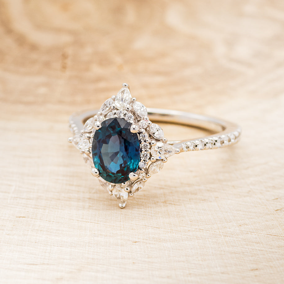 "NORTH STAR" - OVAL LAB-GROWN ALEXANDRITE ENGAGEMENT RING WITH DIAMOND HALO & ACCENTS-3