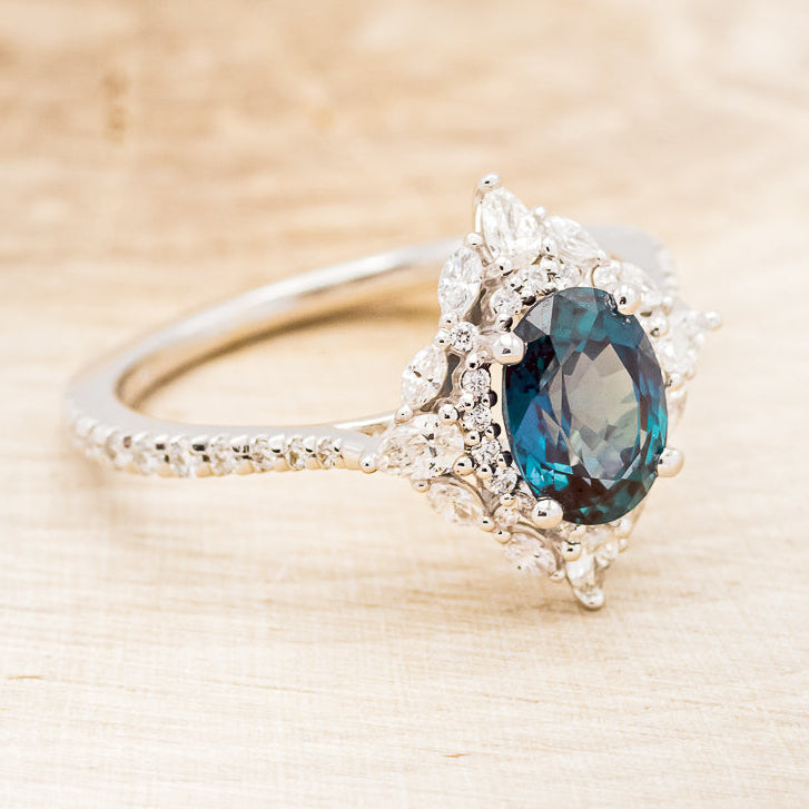 "NORTH STAR" - OVAL LAB-GROWN ALEXANDRITE ENGAGEMENT RING WITH DIAMOND HALO & ACCENTS-2