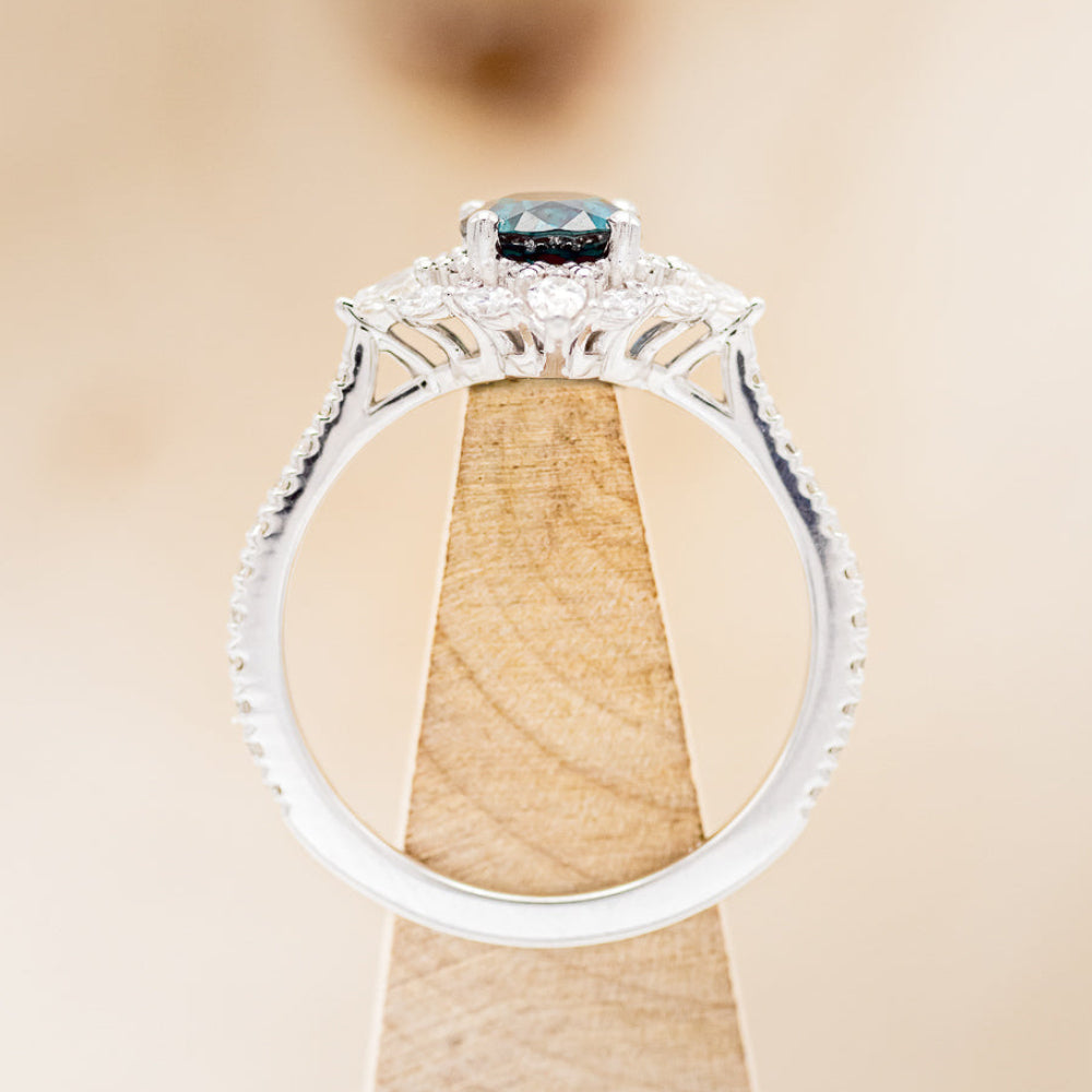 "NORTH STAR" - OVAL LAB-GROWN ALEXANDRITE ENGAGEMENT RING WITH DIAMOND HALO & ACCENTS-5