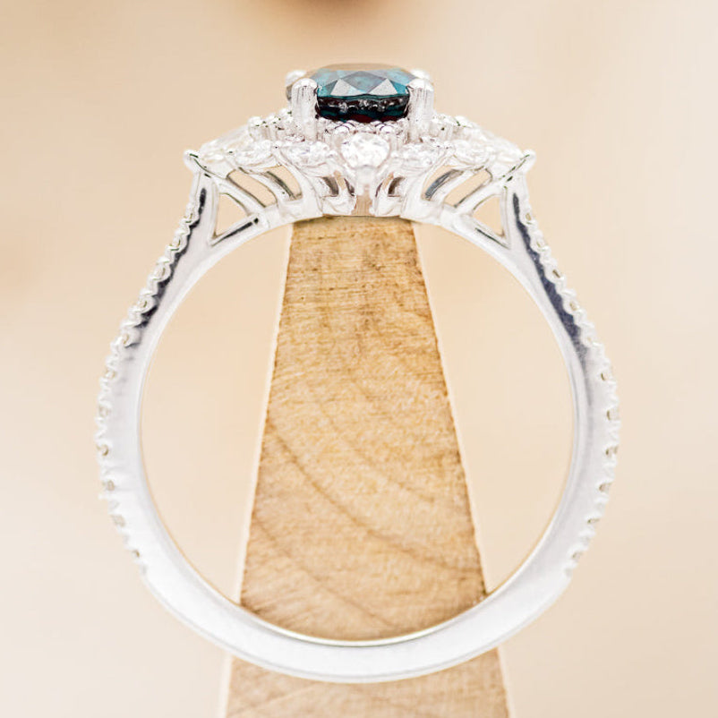 "NORTH STAR" - OVAL LAB-GROWN ALEXANDRITE ENGAGEMENT RING WITH DIAMOND HALO & ACCENTS-5