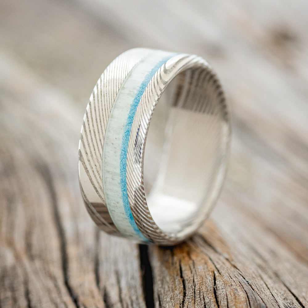 "CASTOR" - ELK ANTLER & TURQUOISE WEDDING BAND-10