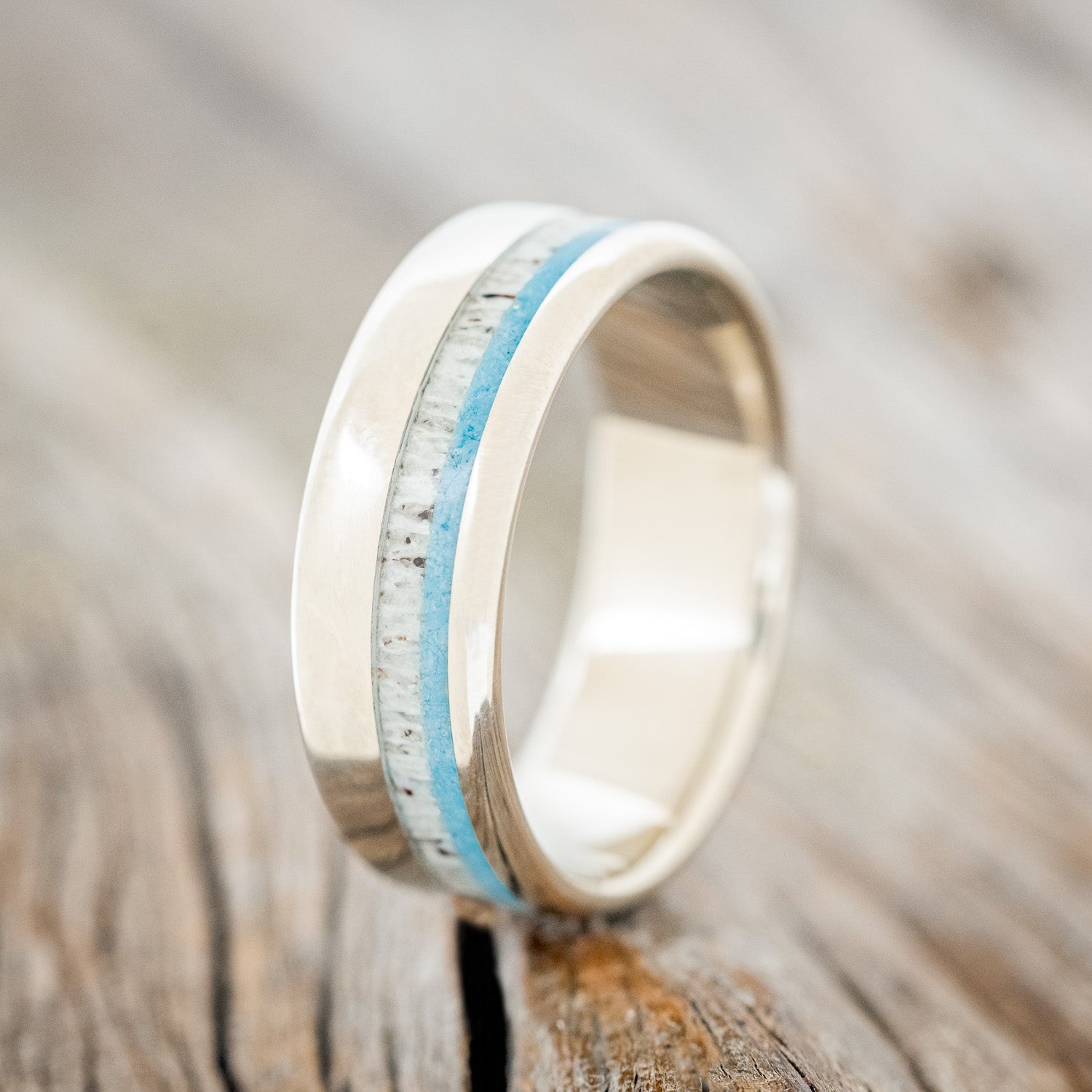 "CASTOR" - ELK ANTLER & TURQUOISE WEDDING BAND-13